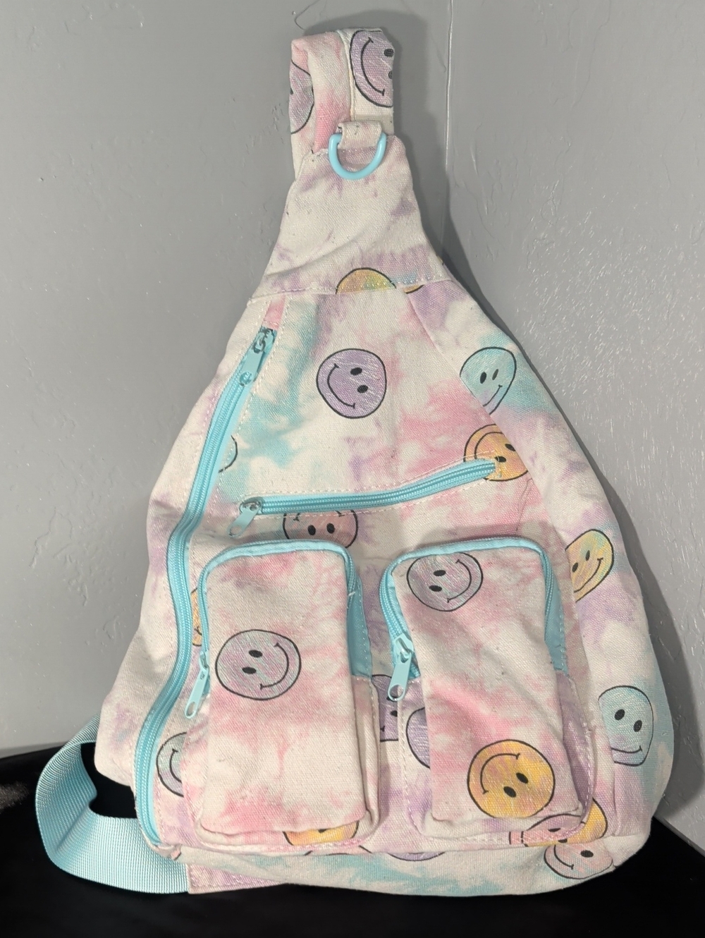 Source Unknown Pastel Tie-Dye Smiley Sling Bag - Pink & Blue